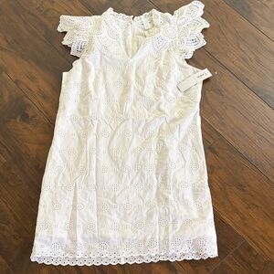 Ladies White Eyelet Lace Cap Sleeve Dress - fully lined